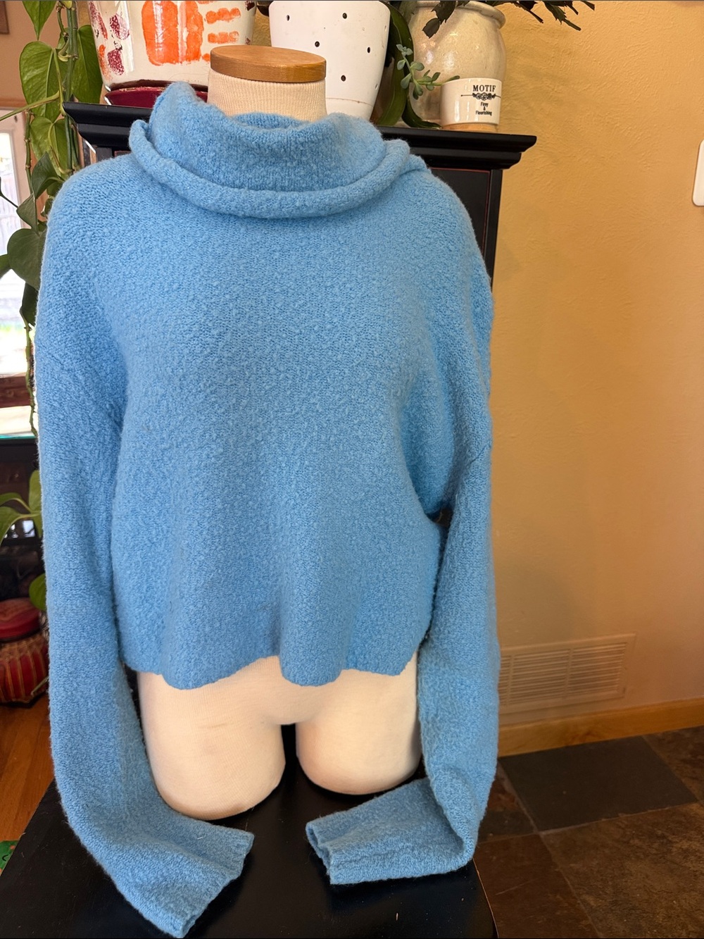 Free People Light Blue Cropped Cowl Neck Sweater